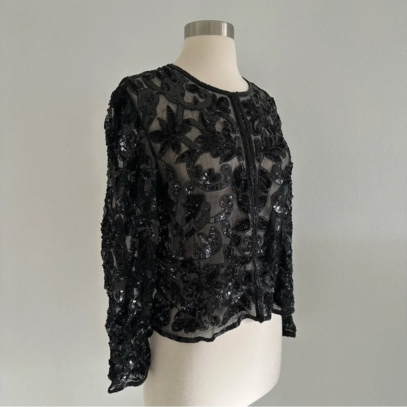 Vintage Robert Anthony 100% Pure Silk Sequin Blazer Top Black S - Picture 3 of 9